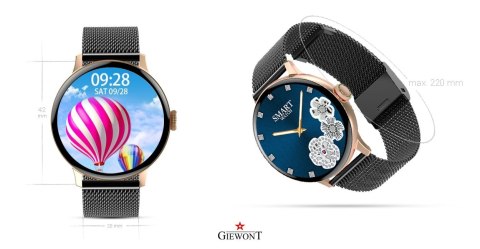 Smartwatch Damski Giewont GW330-5 Różowe Złoto-Czarny Pasek Silikonowy + Czarna Bransoleta