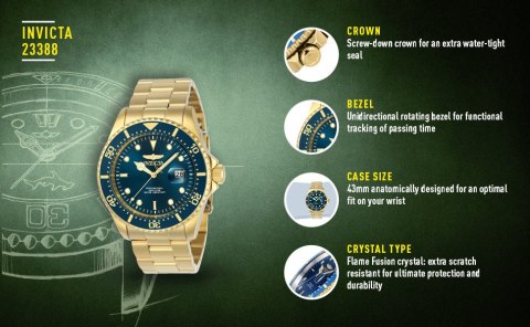 ZEGAREK MĘSKI INVICTA PRO DIVER 23388 - WR200m, koperta 43mm (zv002g)