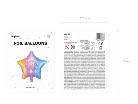 Balon foliowy urodzinowy gwiazdka Happy Birthday 40 cm kolorowy