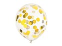 Balony transparentne z konfetti złote kółka 6 sztuk 30 cm