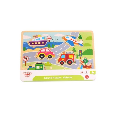TOOKY TOY Drewniane Puzzle Montessori Dźwiękowe Układanka Pojazdy do Dopasowania