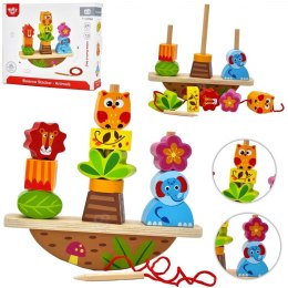 TOOKY TOY Drewniany Stacker Układanka Balansująca Zwierzęta Nawlekanka