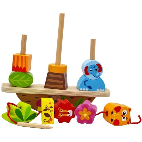 TOOKY TOY Drewniany Stacker Układanka Balansująca Zwierzęta Nawlekanka