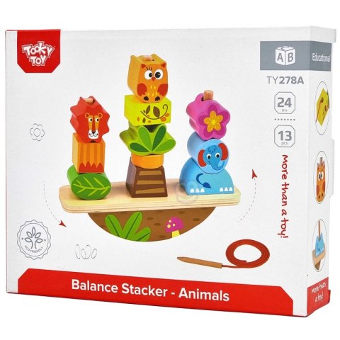 TOOKY TOY Drewniany Stacker Układanka Balansująca Zwierzęta Nawlekanka