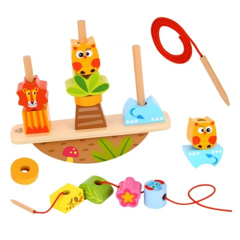 TOOKY TOY Drewniany Stacker Układanka Balansująca Zwierzęta Nawlekanka