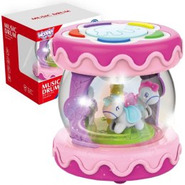 WOOPIE BABY Różowy Bębenek Pozytywka Projektor 3w1 Zabawka Muzyczna dla Niemowląt + Walec Roller do Nauki Raczkowania