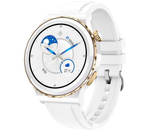 Smartwatch Damski Rubicon RNCE92-2 Złoty-Biały Skórzany Pasek + Biały Silikonowy Pasek