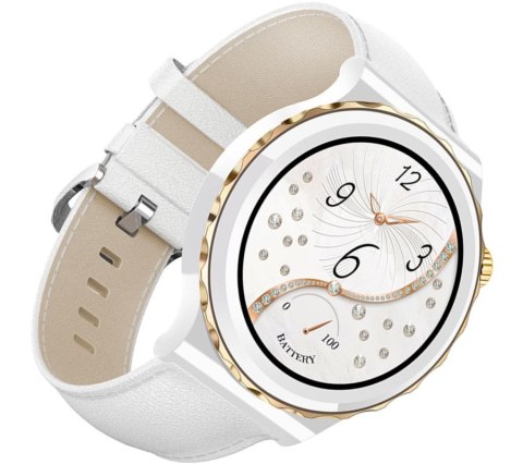 Smartwatch Damski Rubicon RNCE92-2 Złoty-Biały Skórzany Pasek + Biały Silikonowy Pasek