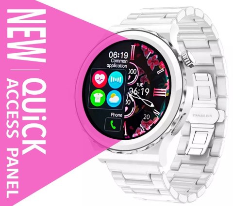 Smartwatch Damski Rubicon RNCE92-2 Złoty-Biały Skórzany Pasek + Biały Silikonowy Pasek