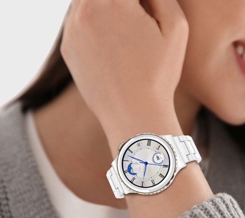Smartwatch Damski Rubicon RNCE92-2 Złoty-Biały Skórzany Pasek + Biały Silikonowy Pasek