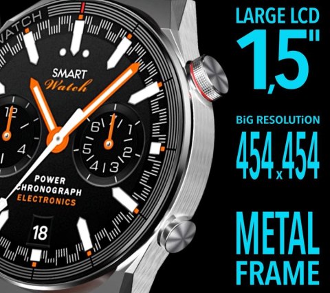 Smartwatch Rubicon RNCE99-1 Srebrno-Srebrny + Czarny Pasek Silikonowy