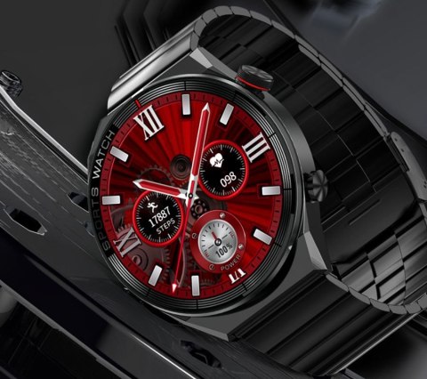Smartwatch Rubicon RNCE99-1 Srebrno-Srebrny + Czarny Pasek Silikonowy