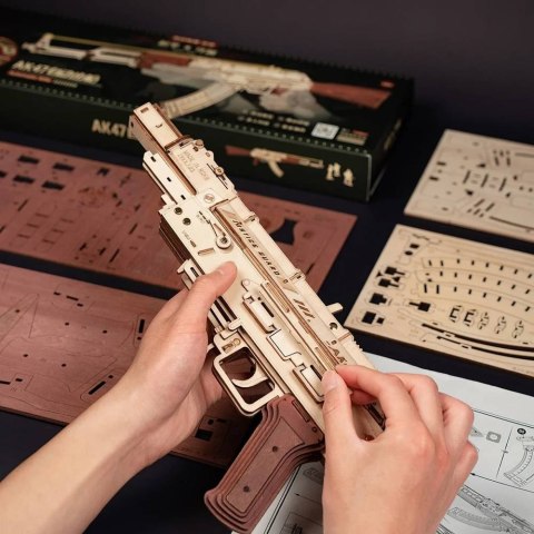 ROBOTIME Drewniane Mechaniczne Puzzle 3D - Karabin AK-47