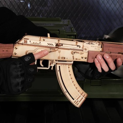 ROBOTIME Drewniane Mechaniczne Puzzle 3D - Karabin AK-47