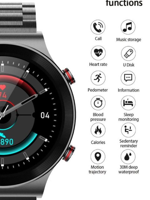 SMARTWATCH MĘSKI Rubicon RNCE68 - WYKONYWANIE POŁĄCZEŃ + dodatkowy PASEK (sr019b)