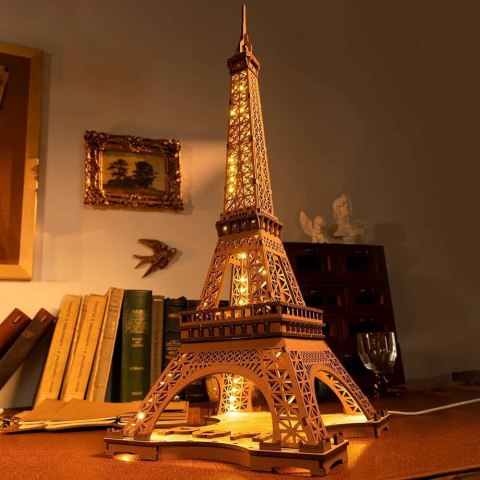 ROBOTIME Drewniane Puzzle Model 3D - Wieża Eiffla z Oświetleniem LED