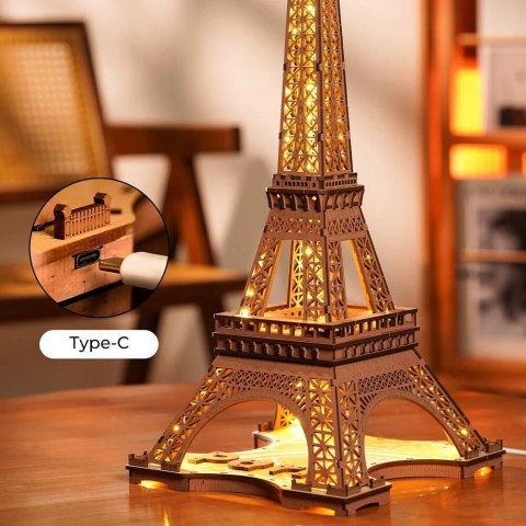 ROBOTIME Drewniane Puzzle Model 3D - Wieża Eiffla z Oświetleniem LED