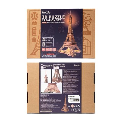 ROBOTIME Drewniane Puzzle Model 3D - Wieża Eiffla z Oświetleniem LED