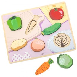 VIGA Drewniane Puzzle Układanka Montessori 2w1 Figurki Warzywa Edukacyjna