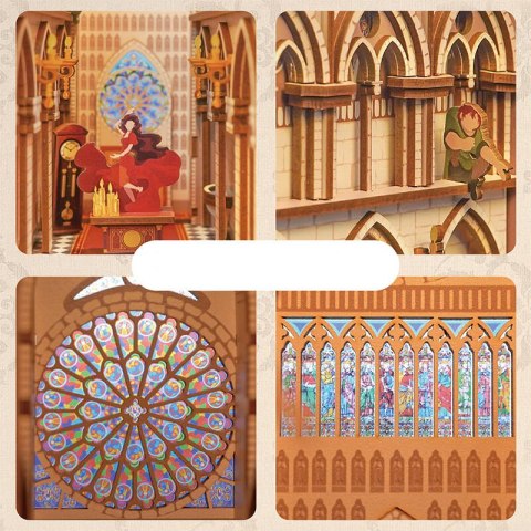 Tonecheer Składany Drewniany Model 3D LED - Book Nook Notre Dame