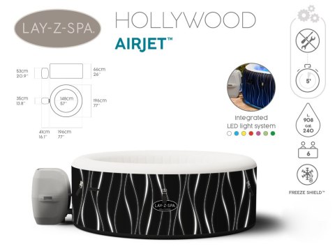 Bestway hydromasaż Lay-Z-Spa HOLLYWOOD 4-6os 196 cm LED 60059