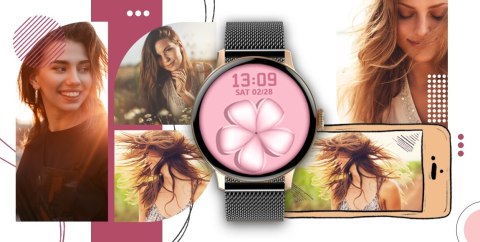 Smartwatch Damski Giewont GW330-4 Różowe Złoto-Czarny Pasek Silikonowy + Czarna Bransoleta