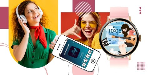 Smartwatch Giewont Różowy GW330-1 Różowe Złoto-Róż Pudrowy Pasek Silikonowy + Bransoleta Różowe Złoto