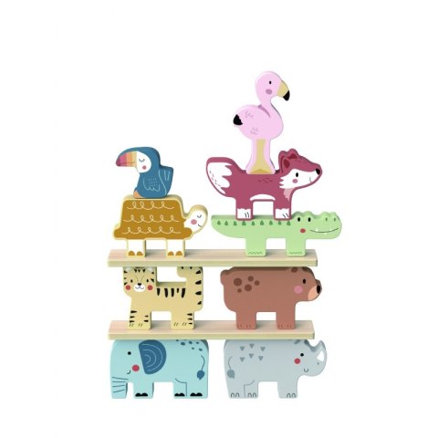 TOOKY TOY Drewniane Klocki Układanka Wieża Stacker Stosy Zwierzątka Montessori 13 el.