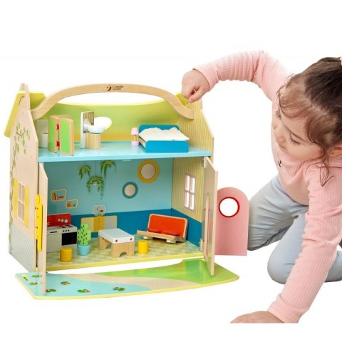 CLASSIC WORLD Nowoczesny Drewniany Domek Dla Lalek 21 Elementów