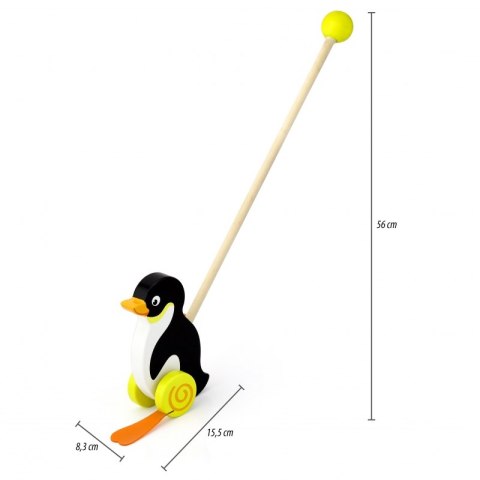 VIGA TOYS Drewniany Pchacz Pingwin Zabawka na Kiju do Pchania na Roczek