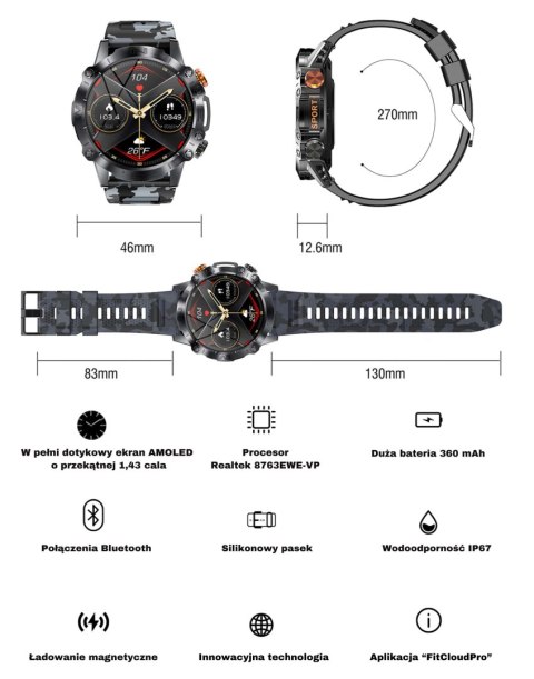 SMARTWATCH MĘSKI GRAVITY GT20-3 - AMOLED, DODATKOWY PASEK (sg024c)