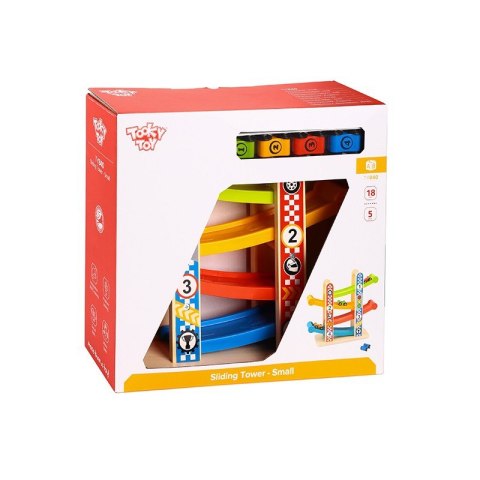 TOOKY TOY Drewniany Tor Zjeżdżania dla Samochodzików + 4 Auta