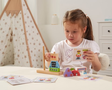 VIGA Drewniana Układanka Montessori Roboty Piramidka Klocki Edukacyjne 8el