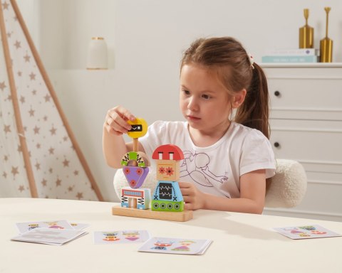 VIGA Drewniana Układanka Montessori Roboty Piramidka Klocki Edukacyjne 8el