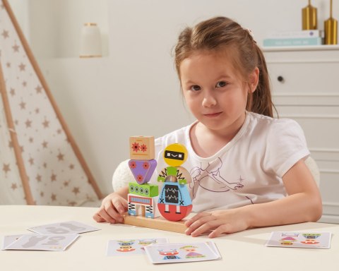 VIGA Drewniana Układanka Montessori Roboty Piramidka Klocki Edukacyjne 8el