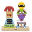 VIGA Drewniana Układanka Montessori Roboty Piramidka Klocki Edukacyjne 8el
