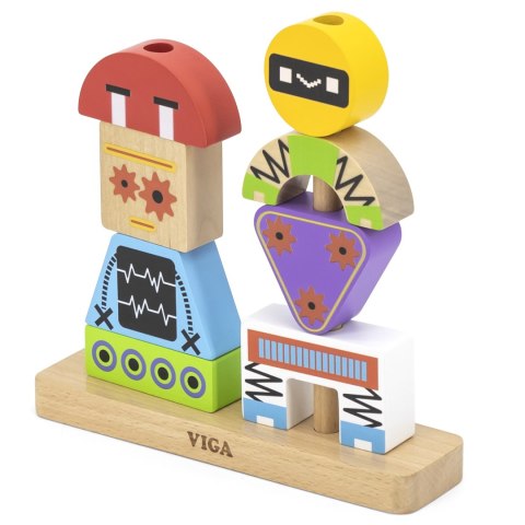 VIGA Drewniana Układanka Montessori Roboty Piramidka Klocki Edukacyjne 8el