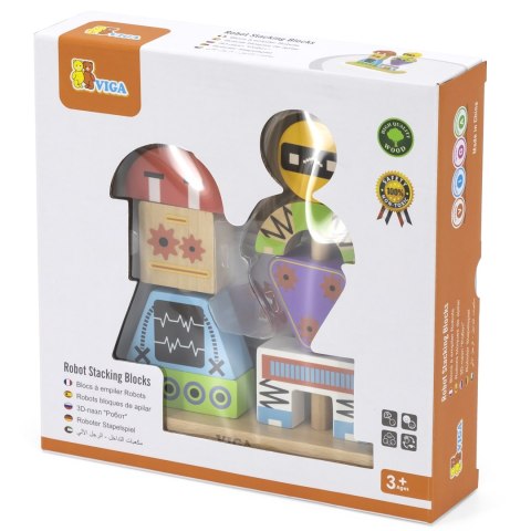 VIGA Drewniana Układanka Montessori Roboty Piramidka Klocki Edukacyjne 8el
