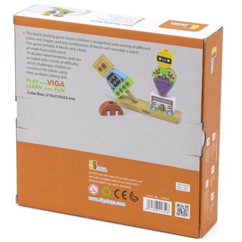 VIGA Drewniana Układanka Montessori Roboty Piramidka Klocki Edukacyjne 8el
