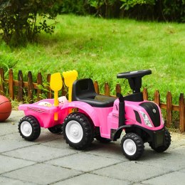 Jeździk traktor z przyczepką interaktywna kierownica dźwięki dla dzieci różowy