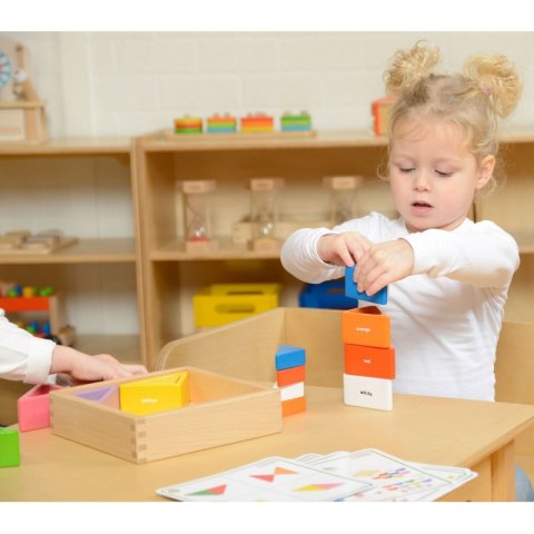 Drewniana Gra Dla Dzieci Kolorowe Klocki i Kubeczki Trójkąty Masterkidz