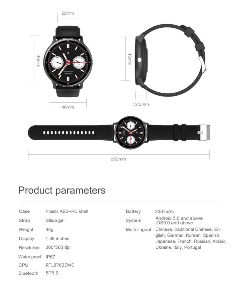 SMARTWATCH UNISEX GRAVITY GT1-2 PRO - ROZMOWY BLUETOOTH, DODATKOWY PASEK (sg027b)
