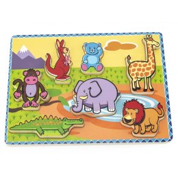 VIGA Grube Puzzle Dzikie Zwierzęta Dopasuj Kształty
