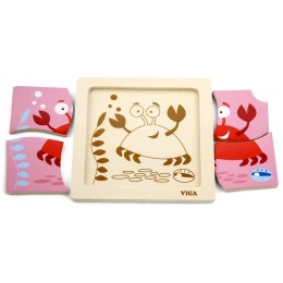 VIGA Poręczne Drewniane Puzzle Krab