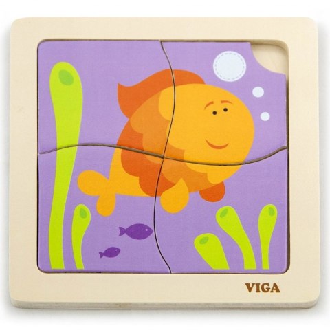 VIGA Poręczne Drewniane Puzzle Rybka