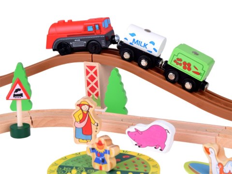 Drewniana kolejka Pociąg na baterie Farma + figurki 50 ele ZA3572